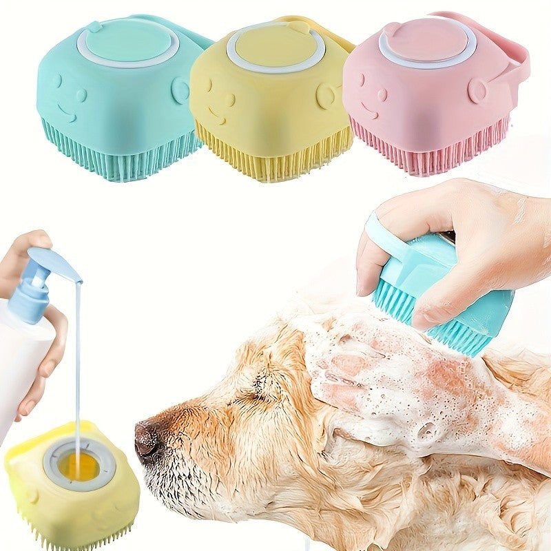 Escova de Banho para Animais de Estimação em Borracha Macia de Silicone com Reservatório de Shampoo Integrado Desembaraçadora e Autolimpante para Cães e Gatos Escova de Banho