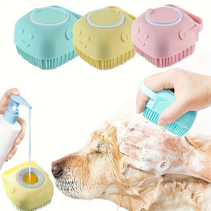 Escova de Banho para Animais de Estimação em Borracha Macia de Silicone com Reservatório de Shampoo Integrado Desembaraçadora e Autolimpante para Cães e Gatos Escova de Banho