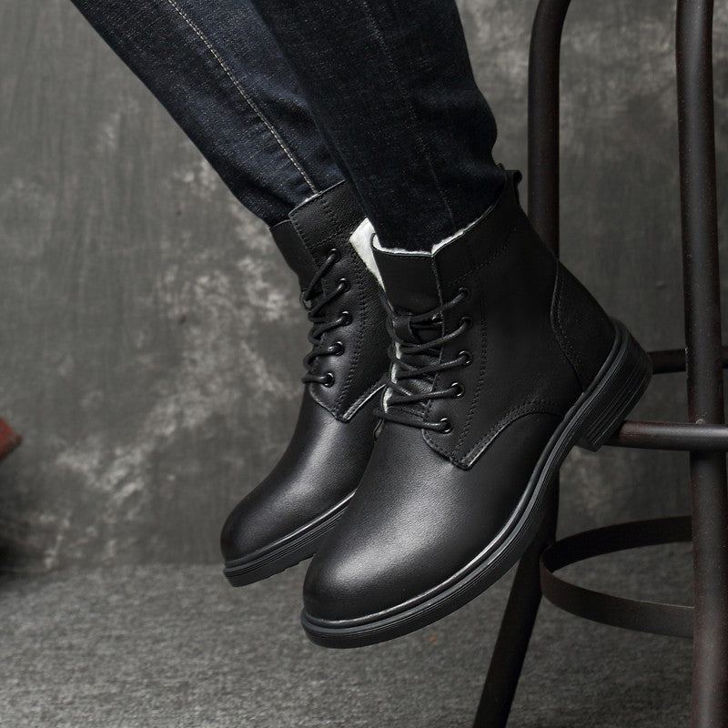 Men Winter Shoes Formal Dress Boots Black Motorcycle Boots Warm Oxford Ankle Men's Boots Genuine Leather High Quality Big Siz 50