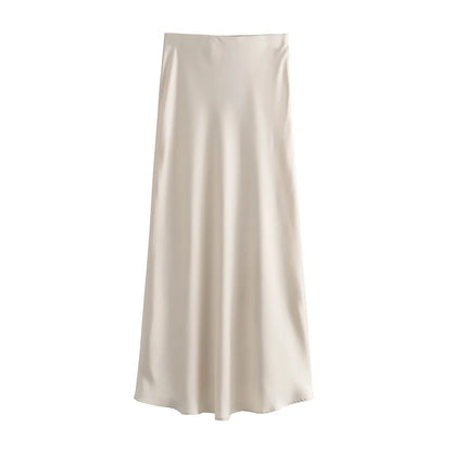 Women 2025 Satin Black Skirt Women High Waist Long Skirts for Women Summer White