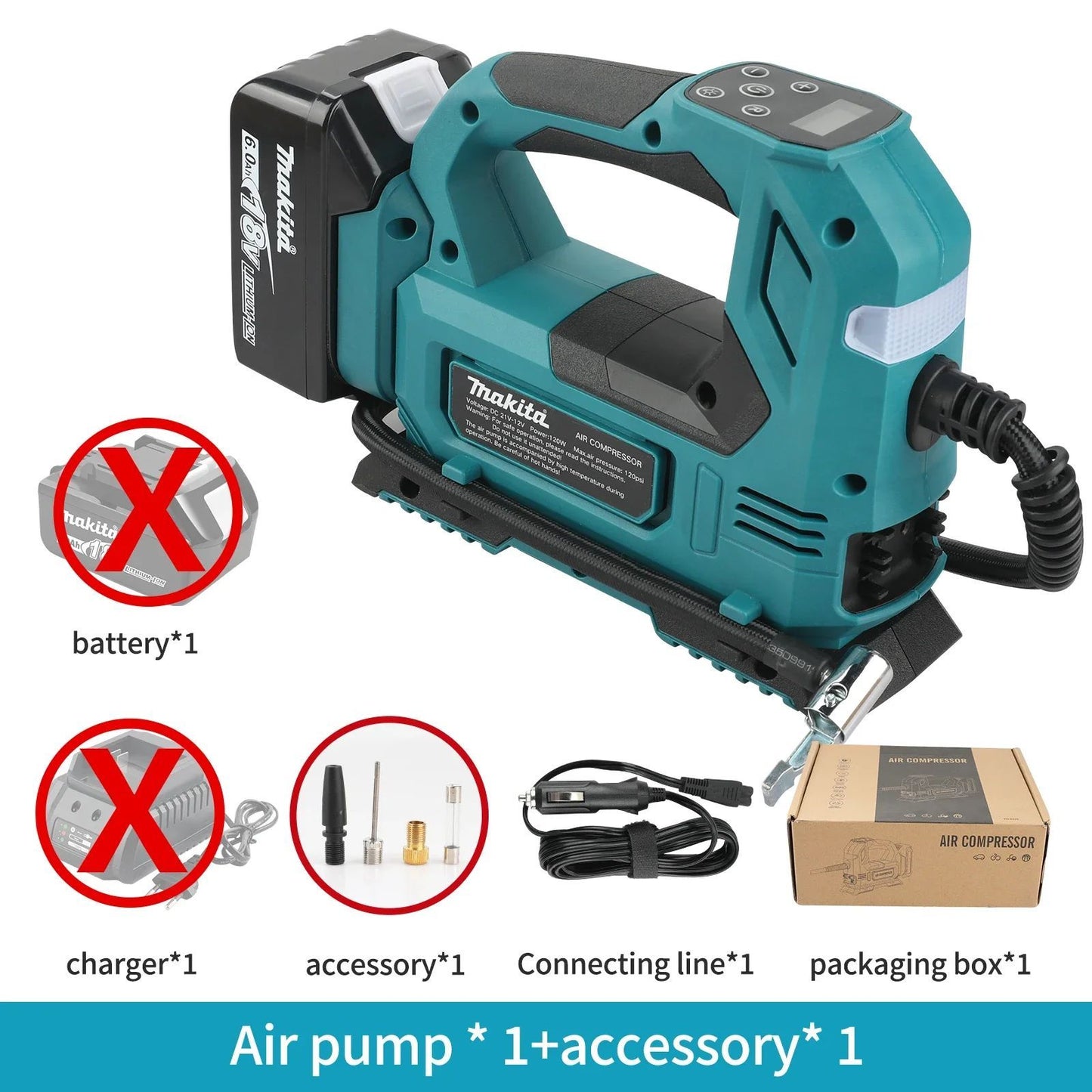 Inflador automático sem fio Makita DYS59 Bomba de ar elétrica Compressor de ar portátil para pneus de carro para bateria Makita 18V (sem bateria)