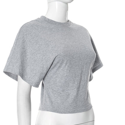 Fashion Casual Solid Gray Cropped T-shirt 2025 Woman Clothes O-neck Corset Tops Streetwear Girls Spring Summer Short Tee Shirts
