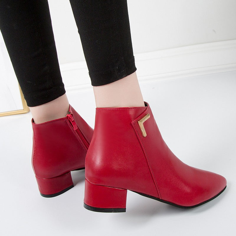 2025 New Autumn and Winter New Ankle Boots Thick Heel Pointed Toe Women Short Boots Fashion Leather Slim Boots Women Size42 Q233