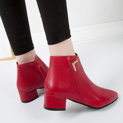 2025 New Autumn and Winter New Ankle Boots Thick Heel Pointed Toe Women Short Boots Fashion Leather Slim Boots Women Size42 Q233