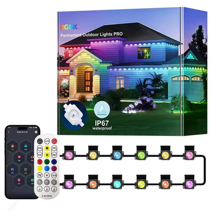? RGBIC Permanent Outdoor Lights PRO IP67 Waterproof LED Eave Lights Bluetooth APP Remote Control Music Sync DIY Scene Outdoor House Roof Christmas Decor String Lights