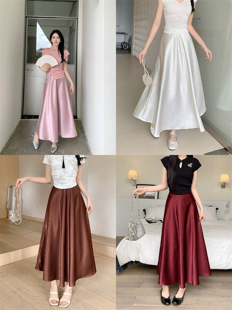 Plus Size Satin Half-Body Skirt Female 2026 Spring New Korean Fashion Temperament Elegant Solid Casual A-line Skirts