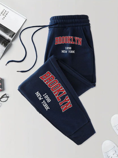 Brooklyn New York 1898 Prints Pocket Sweatpants Men'S Street Autumn Long Pants Elastic Waist Jogging Trousers Basic Comfy Pant