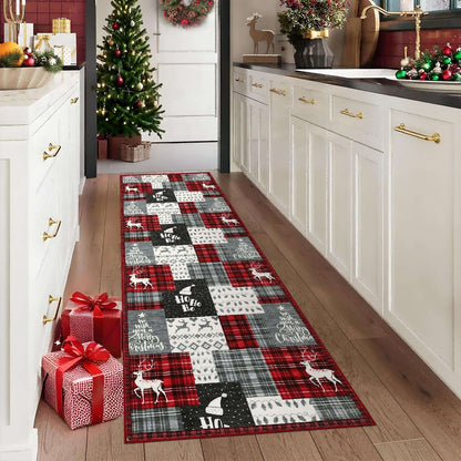VIKAMA Christmas Atmosphere Rug Stain-Resistant and Durable Bedroom Entrance Mat Bedside Rug Hallway Runner Home Decor