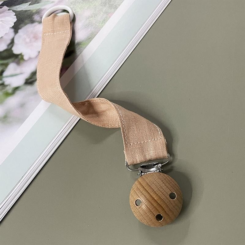 E06F Baby Cotton Pacifier Chain Wooden Clips BPA for Infant Newborn Shower Gift