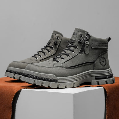 Botas Masculinas Cano Médio para Todas as Estações 2025 - Caminhada Confortável, Trilha ao Ar Livre, Tênis Casuais com Sola Grossa