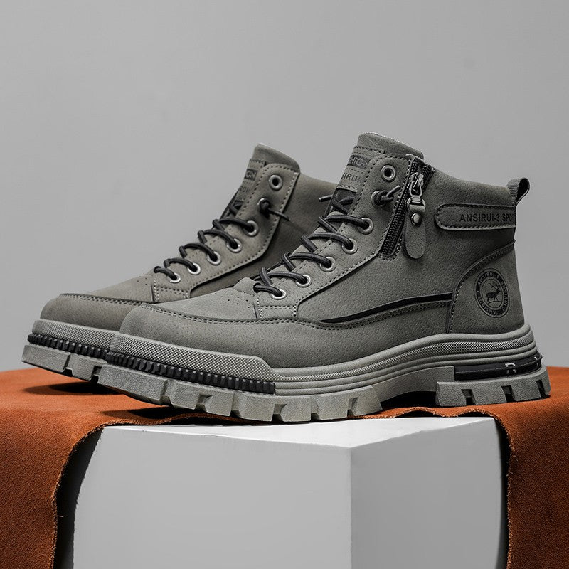 Botas Masculinas Cano Médio para Todas as Estações 2025 - Caminhada Confortável, Trilha ao Ar Livre, Tênis Casuais com Sola Grossa