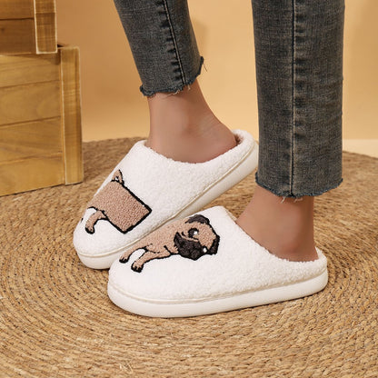 Platform Fluffy Slippers Women House Plush Cartoon Dog Designer Winter Shoes Girls Flats Home Fashion Casual Footwear Large Size