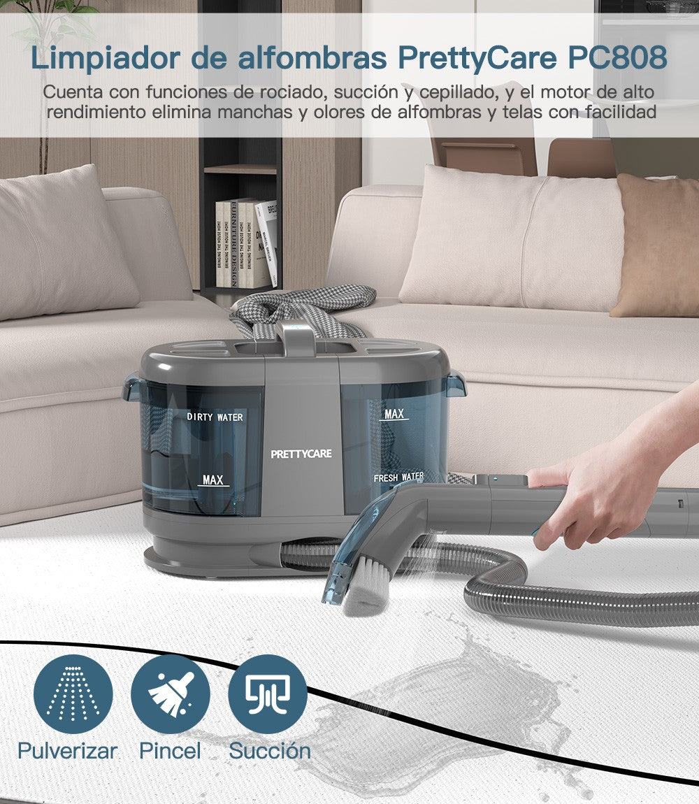 PrettyCare PC808 Cordless Carpet&Spot Vacuum Cleaner 1.4m Hose 30minutes Fabric Vacuum Cleaner with Wet Sprayer For Sofa Car