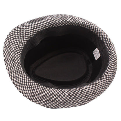 Primavera Verão Novo Chapéu Xadrez Vintage Masculino Chapéu de Lã para Homens de Meia-Idade e Idosos Chapéu de Cavalheiro Chapéu de Jazz