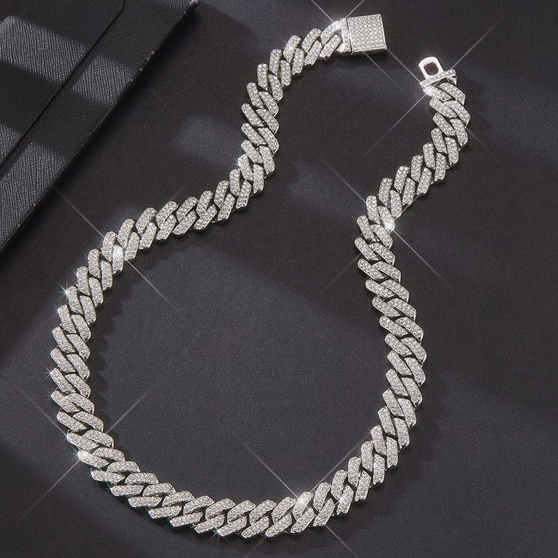 3pcs Necklace+Bracelet+Watch Cuban Chain Watch for Men Hip Hop Miami Curb Iced Out Paved Rhinestone Rapper Cuban men Jewelry set