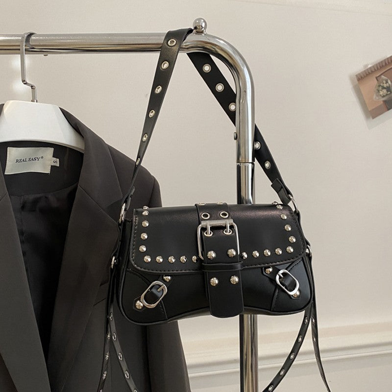 Shoulder Bag for Women Punk Style Purse PU Leather Rock Fashion Handbags with Rivet Small Trendy Armpit Purse