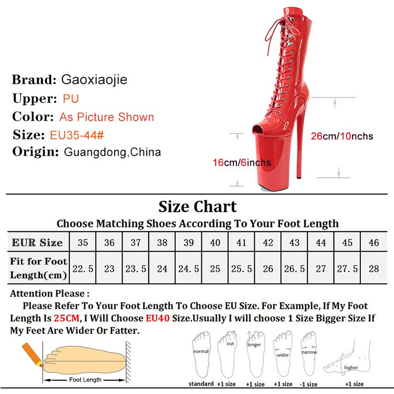 Women Sexy Stripper Shoes Super High Heels Lace-up 26cm Peep Toe Platform Pole Dancing Ankle Boots Stiletto Fetish Large Size 44