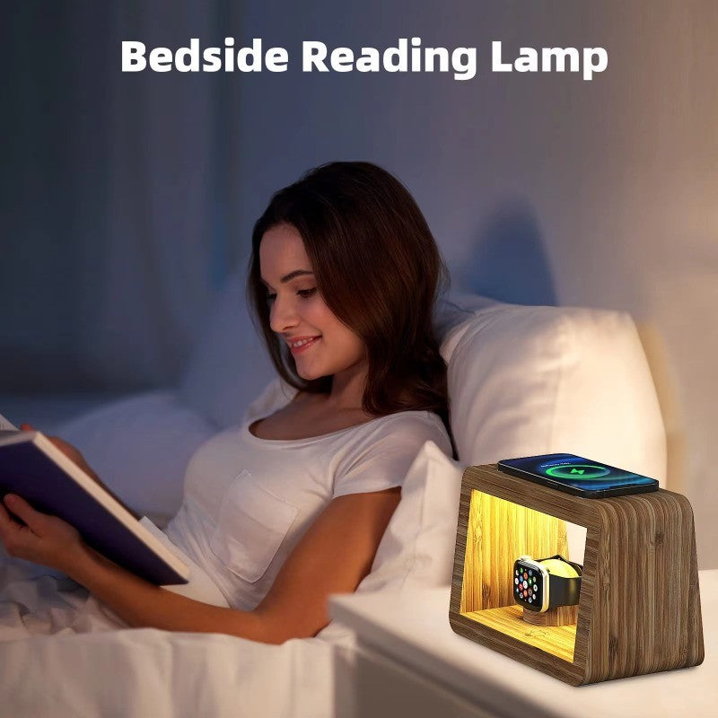 Popular Product 2024 4 In 1 Bamboo Wood Desk Organizer Wireless Charging Dock Station Mobile Phone Holder