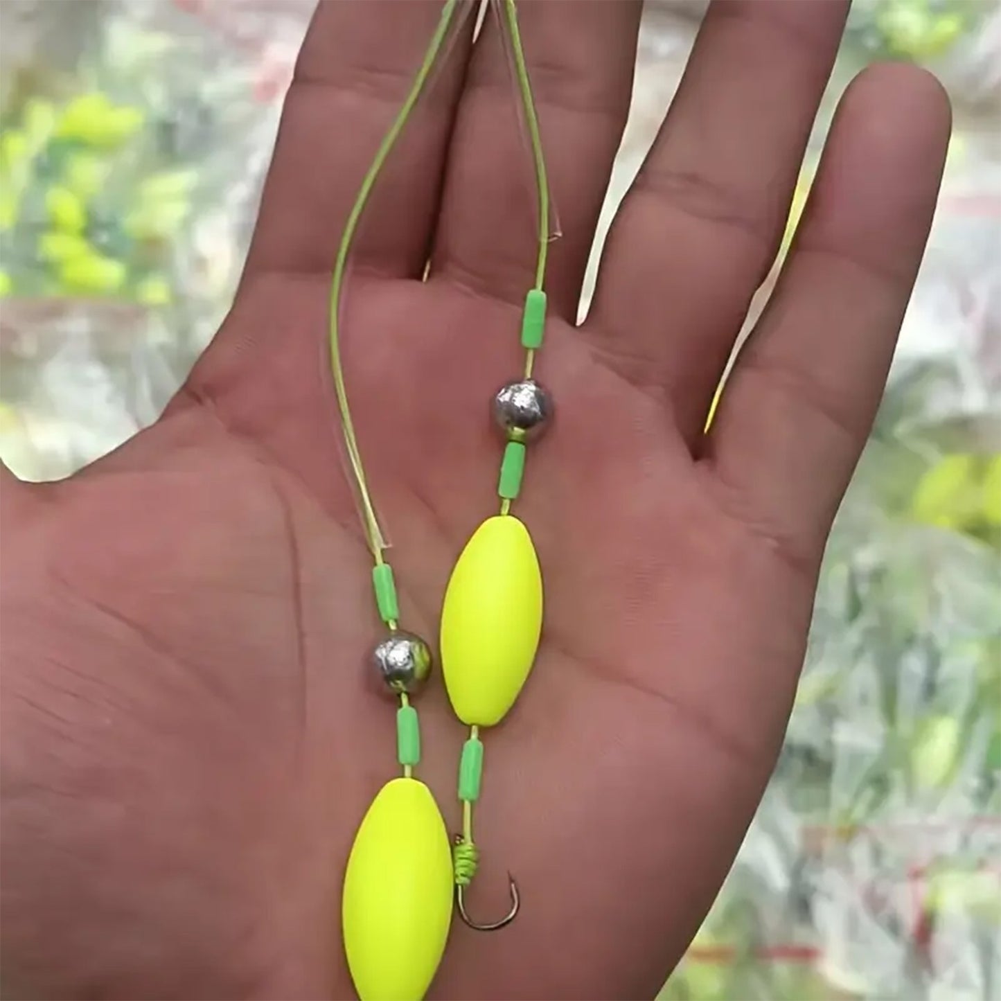 10PCS Buoyant Fishing Hooks Kit Double Hook Reverse Suspended Euro Rig with Golden Sleeve for Bass Trout Saltwater Fishing