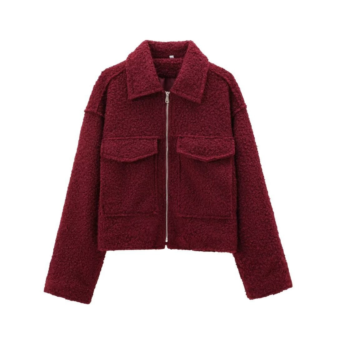 Woolen Coat Women Fashion Short Jacket Turn-down Collar Coats Warm Wool Jackets Zip Outerwear Autumn Winter Clothing Overcoat