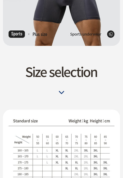 Extra Long Sports Underwear Men's Boxer Briefs Anti-Wear Leg Running Large Size Breathable Training Boxer Briefs