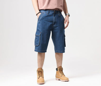 ABOORUN Mens Plus Size Loose Baggy Denim Shorts Fashion Streetwear Hip Hop Skateboard Cargo Jeans Short for Male R1402