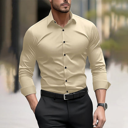 Men's formal shirt solid color wedding outdoor black red navy blue dark green long sleeve lapel summer spring clothing XS-6XL