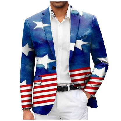 One Button Jacquard Suit Men'S Clothing Fashion Independence Day 3d Digital Printed Suit Jacket Light Business Suit Jacket