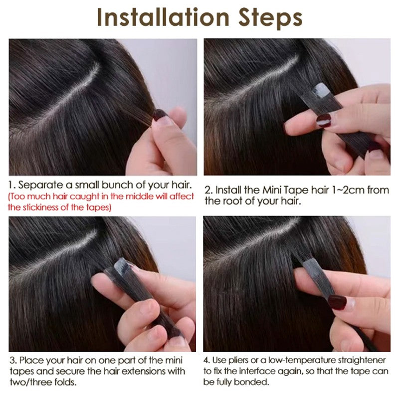Mini Extensões de Cabelo Humano Natural com Fita Adesiva 3x0.8cm Fita Invisível 10un/pacote Para Cabelo LateralEnvio dos EUA