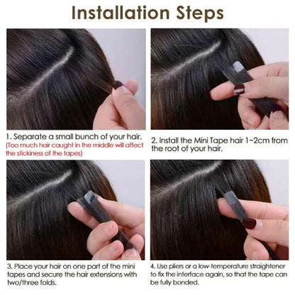 Mini Extensões de Cabelo Humano Natural com Fita Adesiva 3x0.8cm Fita Invisível 10un/pacote Para Cabelo LateralEnvio dos EUA
