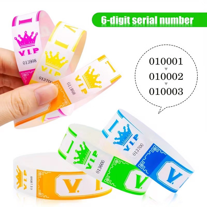 100pcs VIP Neon Paper Bracelets Fluorescent Waterproof Disposable Bracelets Tamper-Proof For Parties, Music Festivals & Events