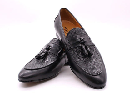 FELIX CHU Men's Genuine Leather Tassel Loafers Italian Luxury Fashion Slip-On Dress Shoes for Parties Weddings Casual Wear