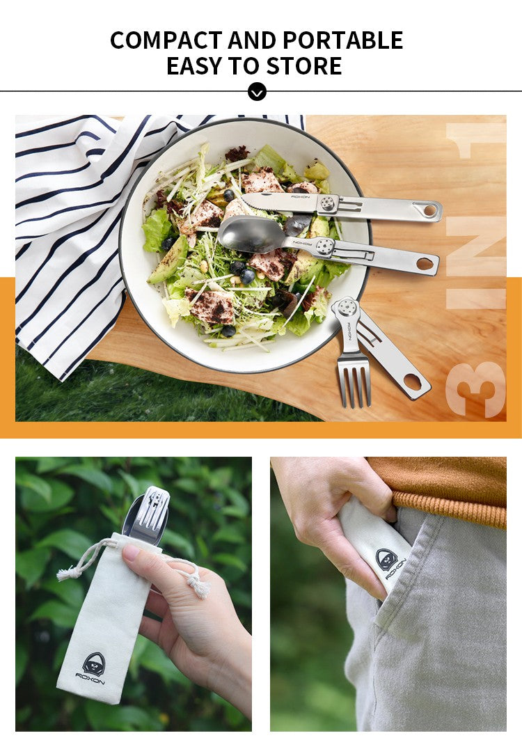 Roxon C2 Utensílio para Acampamento, Talheres Dobráveis Destacáveis 2 em 1 com Garfo e Colher para Ambientes Externos, Acampamento, Caminhada, Fácil de Transportar e Altamente