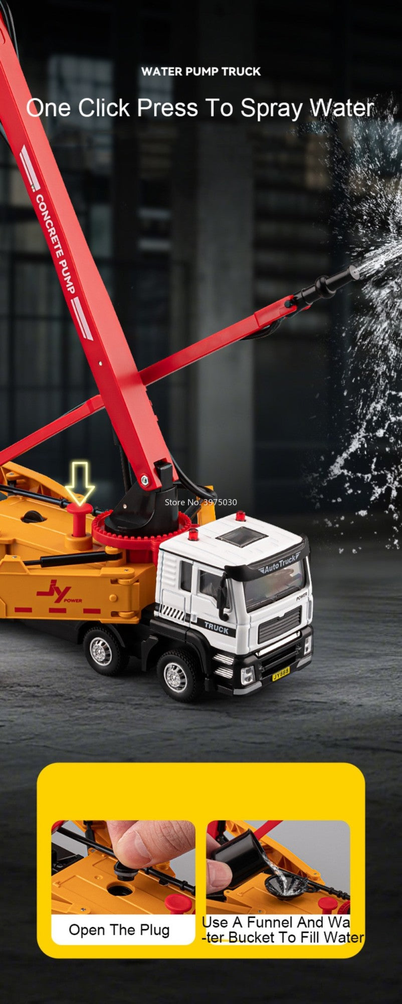 1:32 Caminhão-Bomba de Concreto Modelos de Carros de Brinquedo Liga Fundida Pulverização de Água Veículos de Engenharia em Miniatura para Meninos Brinquedos Educacionais