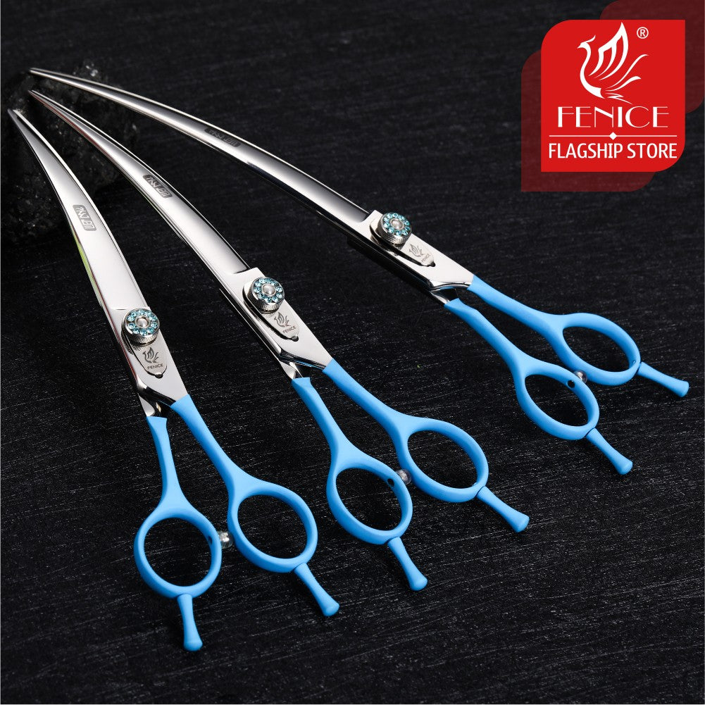 Tesouras de tosa profissional Fenice 7.0 7.5 8.0 polegadas pretas curvadas para cães Teddy/Pomeranian, ferramentas de tosa para animais de estimação JP 440C