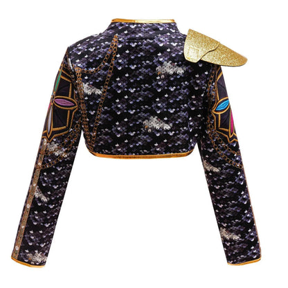 Girls Black?Gold 3D Printed Jacket Shorts Cosplay Set Kids Outfit for Stage Show Birthday Party Halloween Carnival Dress?Up