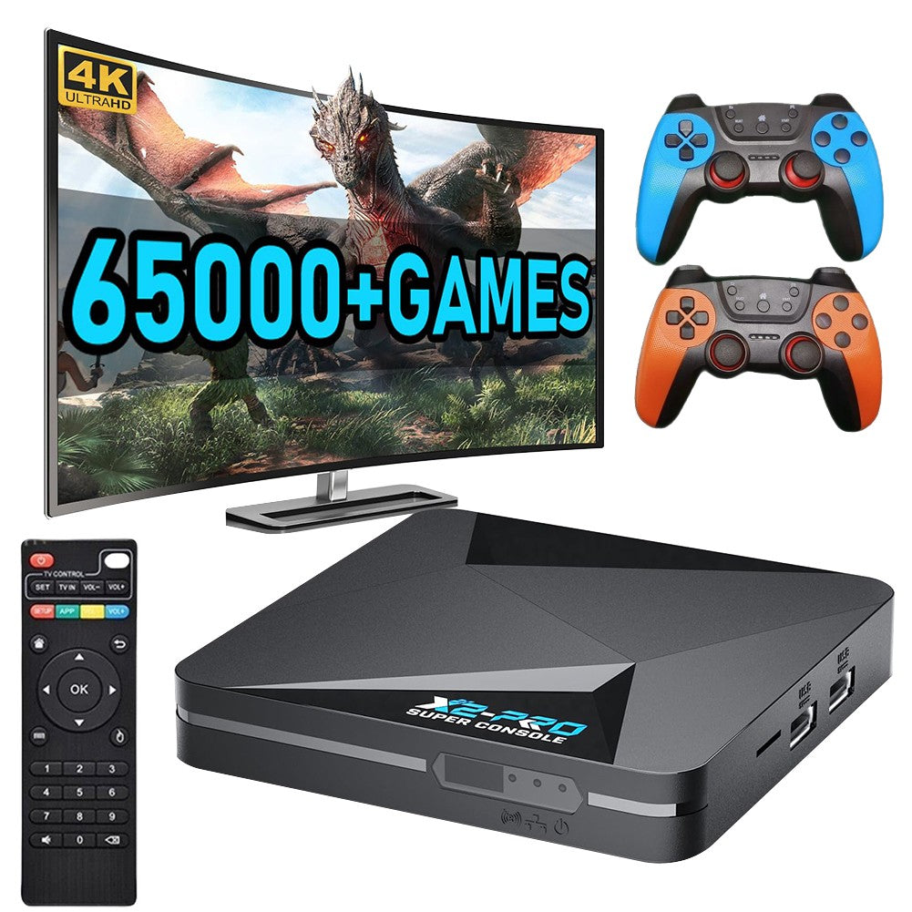X2 Pro Retro Video Game Console TV Box 100000+ Games with 2 Gamepads Super Console 4K 60+ Game Emulators for DC/Arcade/MAME/Sega