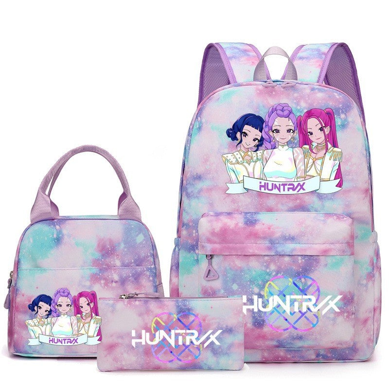 3pçs Mochilas K-pop Demon Hunters Desenho Animado Anime Escolar com Lancheira Mochilas Infantis Impermeáveis Presentes para Aluno
