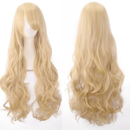 Peruca de anime colorida estilo cosplay europeu e americano, com rede de fivela para comércio exterior, universal, 80CM de comprimento, encaracolada de fibra sintética