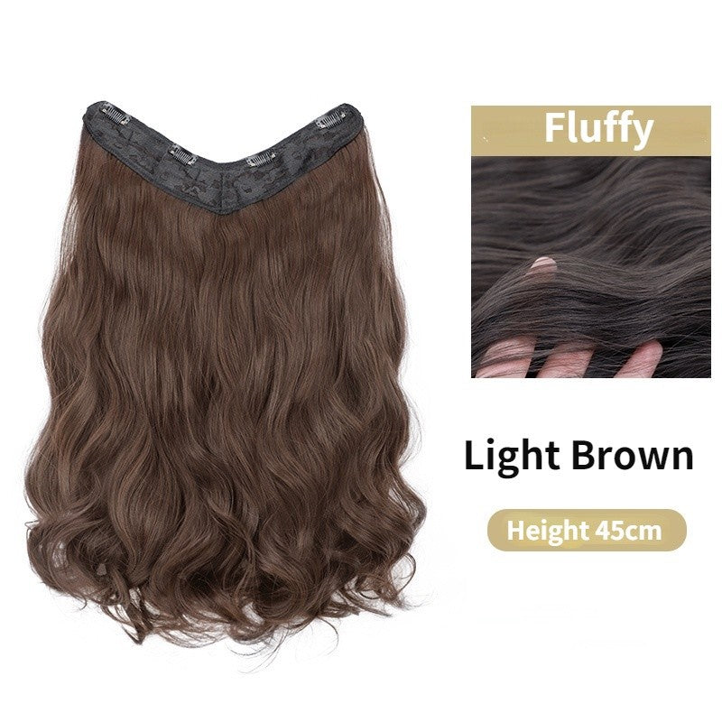 22 Polegadas Sintético Longo Cacheado Extensão de Cabelo 4 Clipes V-shape Castanho Preto Natural Peruca para Mulheres