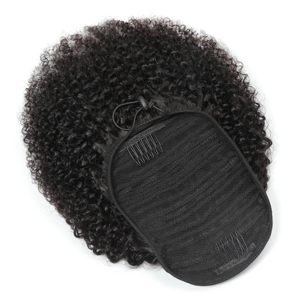 Extensões de Cabelo Afro Crespo Cacheado Rabo de Cavalo com Cordão Clip-in Extensões de Cabelo Humano Rabo de Cavalo Peças de Cabelo Crespo Cacheado Mongol