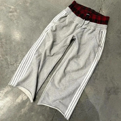 Y2K Harajuku High Waisted pants Streetwear fashion high quality Double Waisted Embroidered Sweatpants new Hip Hop Wide Leg Pants