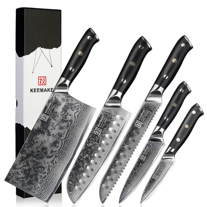 Conjunto de Facas de Cozinha KEEMAKE Design Faca de Utilidade Japonesa para Chef Faca de Corte de Aço Damasco de Alto Carbono para Vegetais e Carnes
