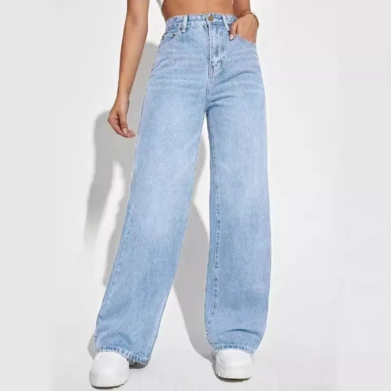 High Waist Straight Leg Jeans for Women New Style Cross-Border High Waist Slim Fit Long Jeans Trendy Women's Denim Pants