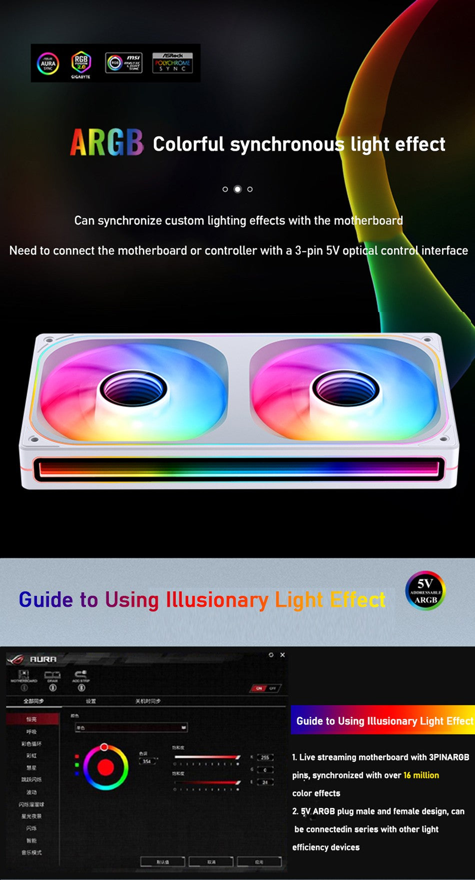 Jonsbo ZB-120/240/360 Computer Case Fan 5V ARGB 120mm Water-Cooled CPU Cooling Fan PWM ZB-360BR Forward/Reverse Fan Kits