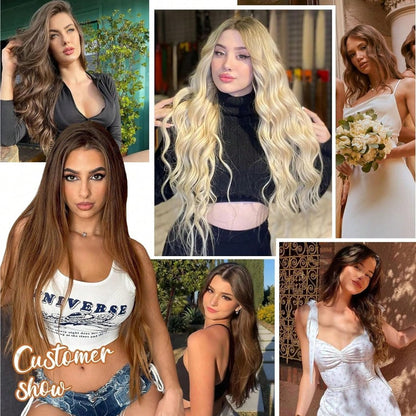Aplique de Cabelo Humano Loiro com Grampo, Extensões de Cabelo com Grampo, 8 Peças, Trama Dupla, Pontas de Cabelo Humano #613