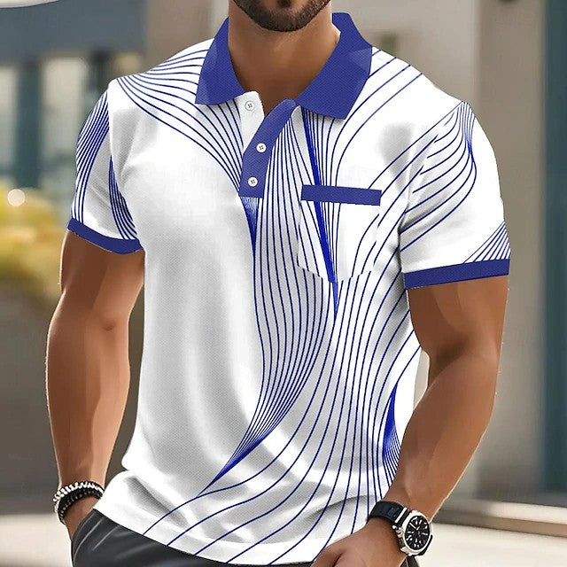 Summer Fashion Short Sleeve Men's Polo Shirts Stripe 3d Print Lapel Man Top High Quality Oversized Male Shirt Casual Clothing