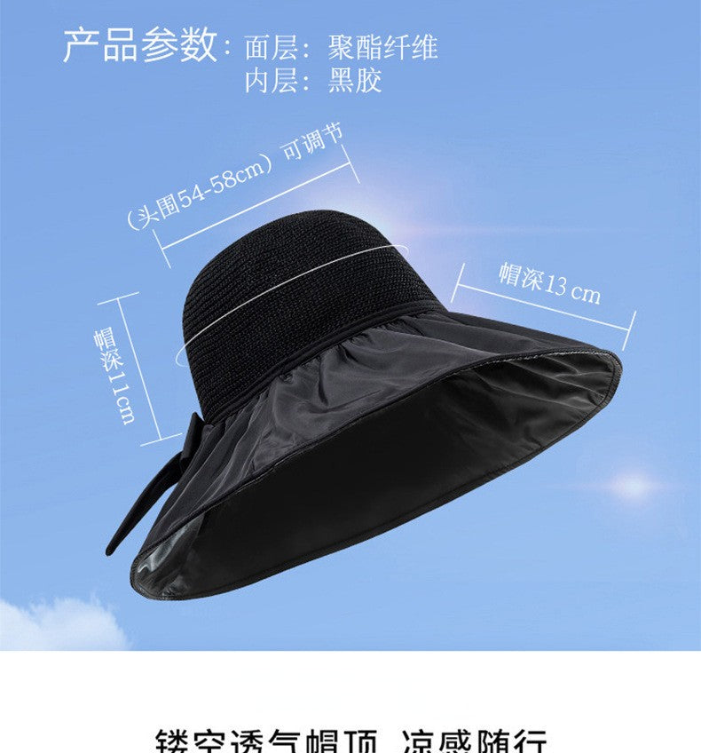 Summer Sun hat women's straw woven anti ultraviolet sun visor hat with big brim seaside black glue breathable Bucket hat sun hat