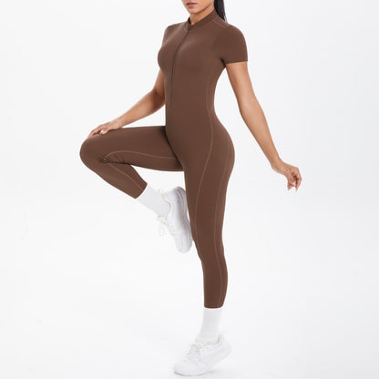 New Women's Yoga Jumpsuit Front Zipper Tight Back Hollow Out Short Sleeve-pants Activewear for Fitness Running Gym Workout
