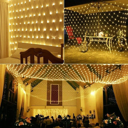 LED Mesh String Lights, 3mX2m String Lights with 8 Modes, European Plug Christmas Outdoor Lights Mesh Fairy Light Garland